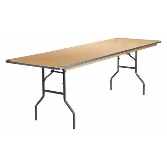 Flash Furniture Fielder 8' Rectangular All-Occasion Birchwood Folding Event Table, Foldable Portable Banquet Table with Wooden Top, Natural/Silver