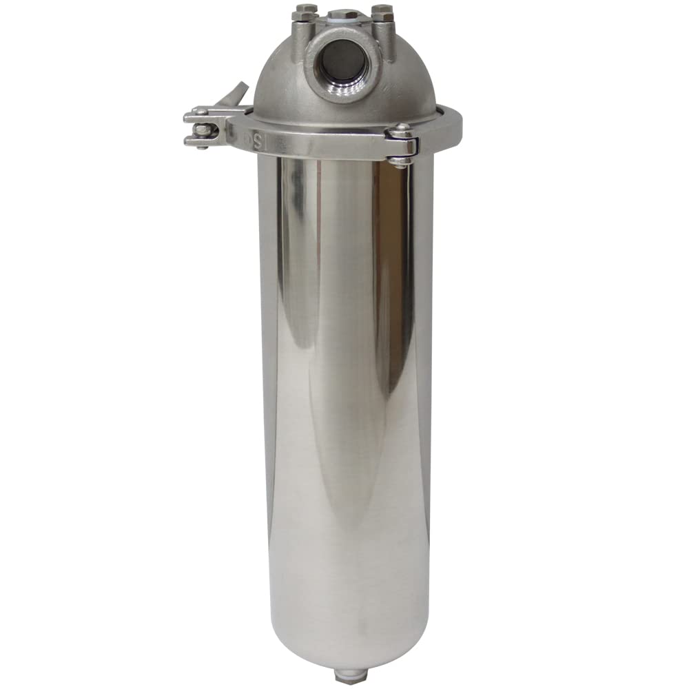 INTBUYING 304 Stainless Steel 10KG High Pressure Water Filter Housing for 10’’L cartridges Filter,3/4in NPT Inlet and Outlet with Bracket and Drain Valve Heavy Duty Water Filter System