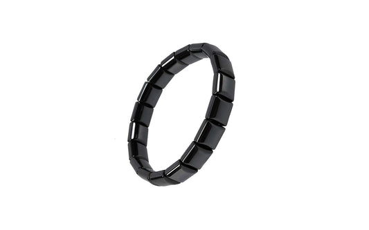Jingming keji Mens Real Hematite Bracelet 7.8 inch - Natural Stone Square Beaded Black Jewelry with Strong Double Elastic Cord Wellness Power Bracelet with Gift Box