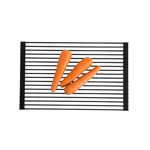 Restaurantware 20.47 x 12.99 Inches Stainless Steel Drying Rack - 12 Count - Clean Tek Professional Dish Drainer, Roll-Up, Non-Slip - Space-Saving Over-The-Sink Rack - Silicone Coated Black