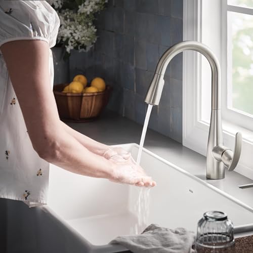 Moen Reyes Stainless Pulldown Kitchen Faucet with Soap Dispenser and Power Boost, Transitional Kitchen Faucet, One-Handle High Arc, Easy Installation, Spot Resist Finish, 87932SRS