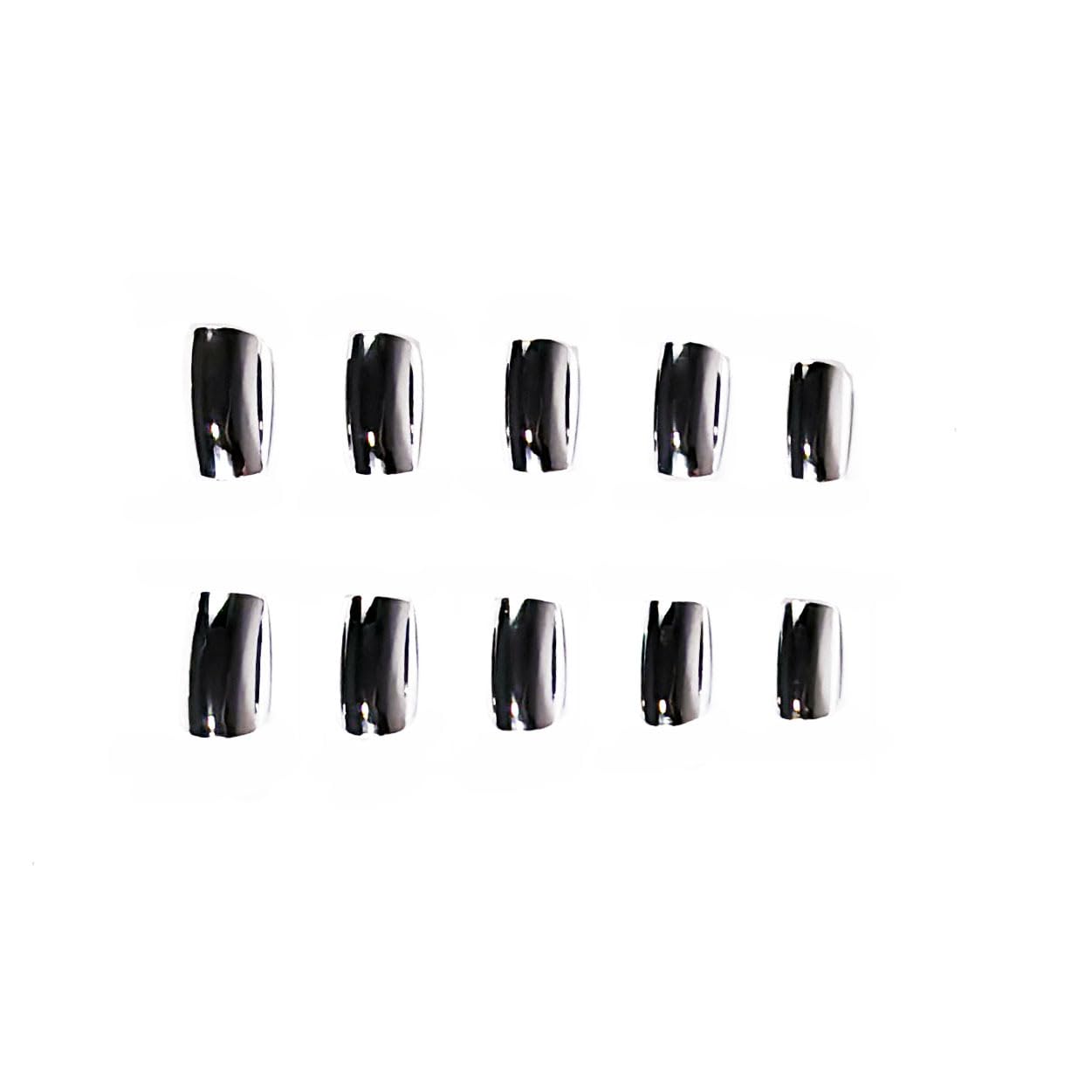 Silver Press on Nails Square - Medium Fake Nails with Chrome Design - Solid Color Full Cover Stick on False Nails - for Women 24 Pcs