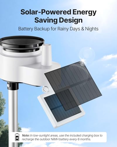 VEVOR 7-in-1 Wi-Fi Weather Station, 7-Inch TFT Display, Wireless Solar Powered Outdoor Sensor, Rain Gauge, Indoor Outdoor for Weather Forecast, Wind Speed Direction, Temperature, Humidity, Rainfall