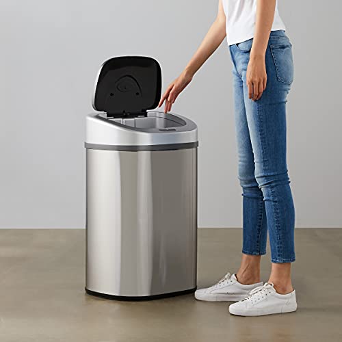 Amazon Basics Automatic Dual Compartment Trash Can with Lid, Hands-Free, Fingerprint Resistant, Odor Control, Stainless Steel, D-Shaped, 80 l, 2 Bins