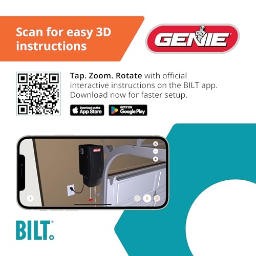 Genie B6172H Wall Mount Smart Garage Door Opener, DC Motor Lifts up to 14ft high 850lbs, Black