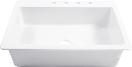 Sinkology Jackson Crisp White Fireclay Drop-In Kitchen Sink - 33 Inch Single Bowl - SureFire Fireclay Won't Chip, Crack, or Stain - 4-Hole - Sinkology Everyday Warranty - Fits 36 Inch Cabinet