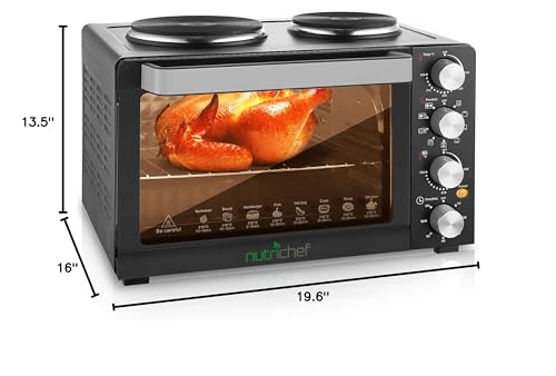 NutriChef Kitchen Convection Electric Countertop Rotisserie Toaster Oven Cooker with Food Warming Hot Plates, 30+ Quart (AZPKRTO28)