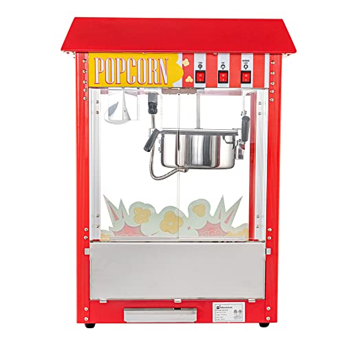 Restaurantware Hi Tek 8 Ounce Commercial Popcorn Popper Machine 1 Electric Popcorn Maker Machine - Popcorn Cart Sold Separately 3-Switch Operation Red Stainless Steel Popcorn Machine 120V