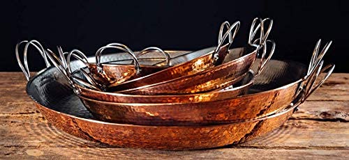 Sertodo 15 Inch Hand-Hammered Copper Paella Pan | Heavy-Gauge Pure Copper Frying Pan & Skillet | Artisan Cookware for Cooking & Serving – Alicante Style