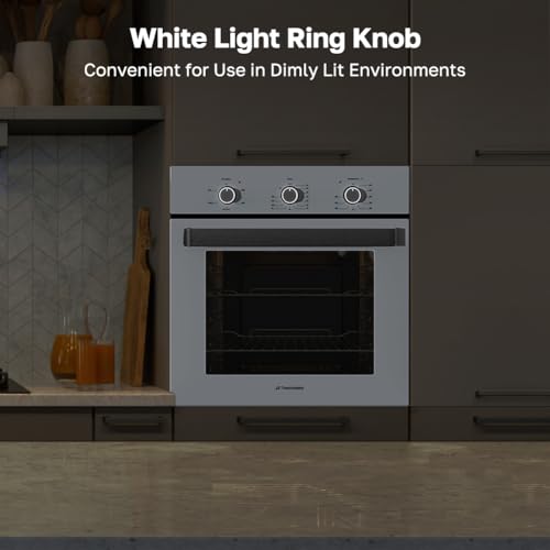 24" Single Wall Oven, ThermoMate 2.8 Cu.ft. Electric Wall Oven with 5 Cooking Functions, White Built-in Ovens with Mechanical Knobs Control, ETL Certified