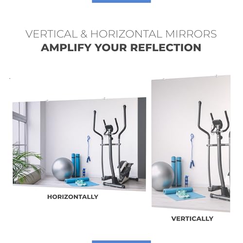 Large Wall Mounted Gym Mirror 48x32 (1 PC) - Shatterproof Tempered Glass Full Body Mirror for Home Gym - Premium HD Reflection - Frameless Design with Hardware