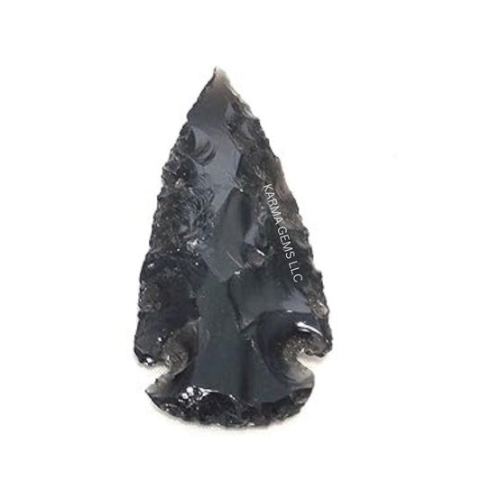 Karma Gems 2" to 2.5" Black Flint Black Obsidian Arrowheads - Jewelry Necklace Pendant for Men & Women - Healing Inner Anger, Tension from Chakra - Powerful Cleanser of Negative Energy - (Pack of 5)