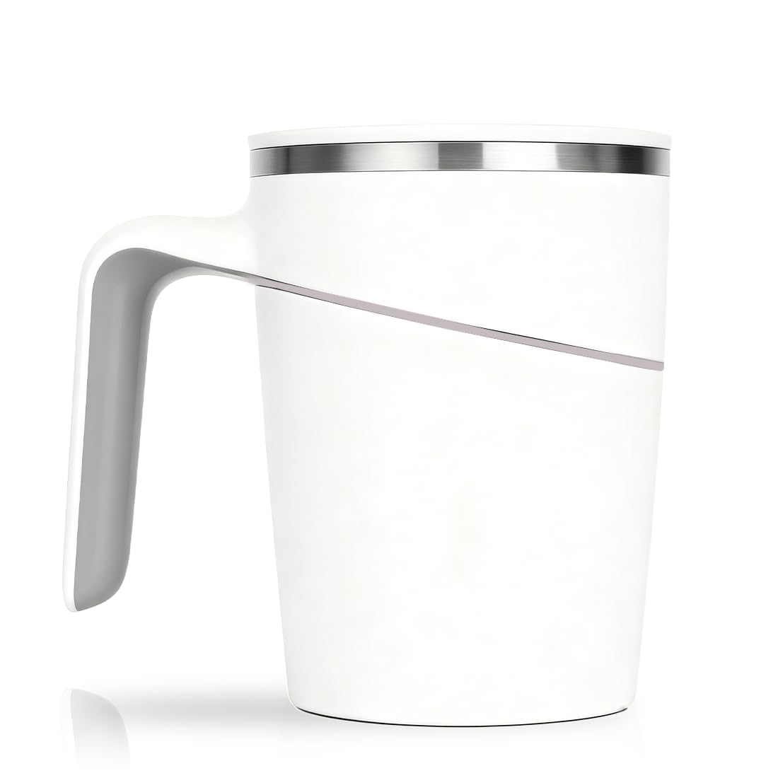 Anti-Impact No-Tip Desk Mug, 470ml / 15.9oz Stainless Steel Insulated Mug with Handle, Smart Suction Base, Non-Slip & Knock Proof, Helps Prevent Desk Spills for Coffee, Tea, Kids & Pets (White)