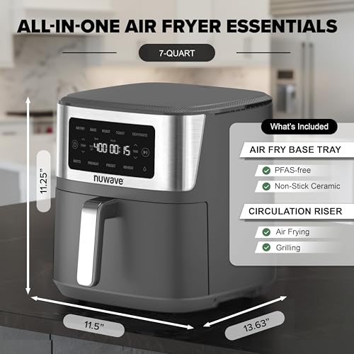 Nuwave Brio Plus 6-in-1 Air Fryer, 7-Qt Large Capacity, 50°F–400°F Precise Temp Control, Non-Toxic PFAS-Free Nonstick, Air Fry, Bake, Roast, Toast, Dehydrate, Reheat, 100 Presets, Dishwasher Safe