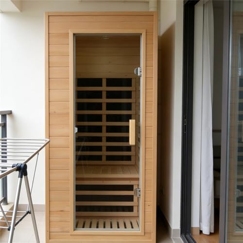 Kanlanth 1 Person Infrared Sauna, Low EMF FAR Infrared Saunas for Home, 1200 watt Canadian Hemlock Indoor Sauna Room with LED Reading Lamp, LCD Display Control, Blue-Tooth Audio