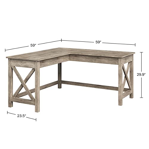 Lavish Home Computer Desk - L-Shaped Desk with X-Pattern Legs - for Office, Computer, or Craft Table - Desks for Home Office (Light Gray Wood Finish)