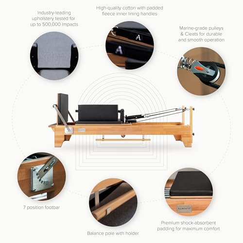 Pilates Reformer Machine with Sitting Box & Jumpboard – Adjustable Resistance, Durable Black PVC Upholstery – Ideal for Home or Studio Workouts