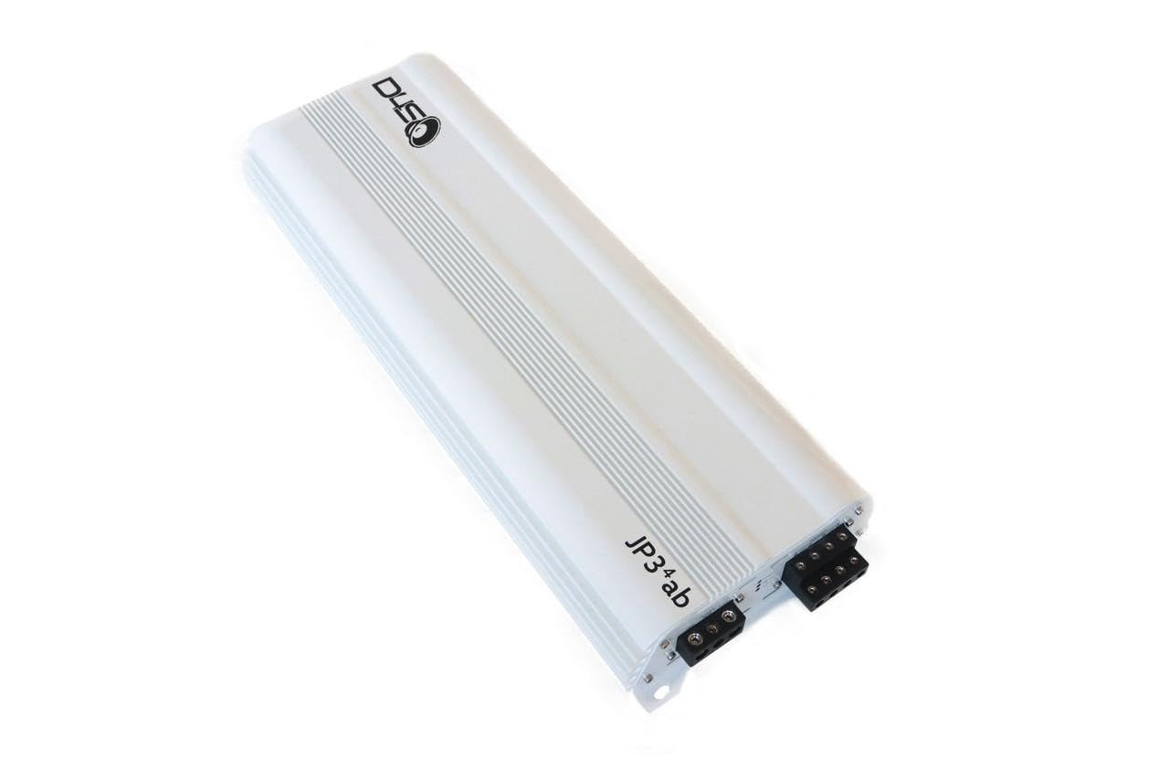 DOWN4SOUND JP34 AB White Gloss 4 Channel Car Audio Amplifier | 590W RMS Class AB Power Amp | Car Stereo Speaker Amplifier | High-Performance Automotive Sound