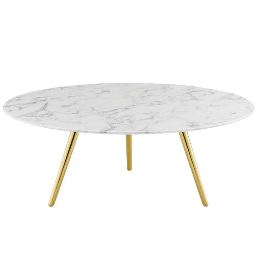 Modway Lippa 40" Round Artificial Marble Coffee Table with Tripod Top, Gold Base