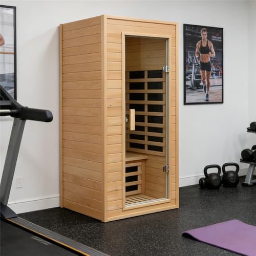 Kanlanth 1 Person Infrared Sauna, Low EMF FAR Infrared Saunas for Home, 1200 watt Canadian Hemlock Indoor Sauna Room with LED Reading Lamp, LCD Display Control, Blue-Tooth Audio