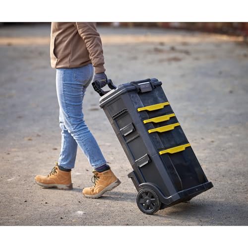 STANLEY Rolling Workshop Toolbox, Detachable Toolbox with Drawers, Flip Bin, Back Pocket, 7 Heavy Duty Wheels, 1-79-206