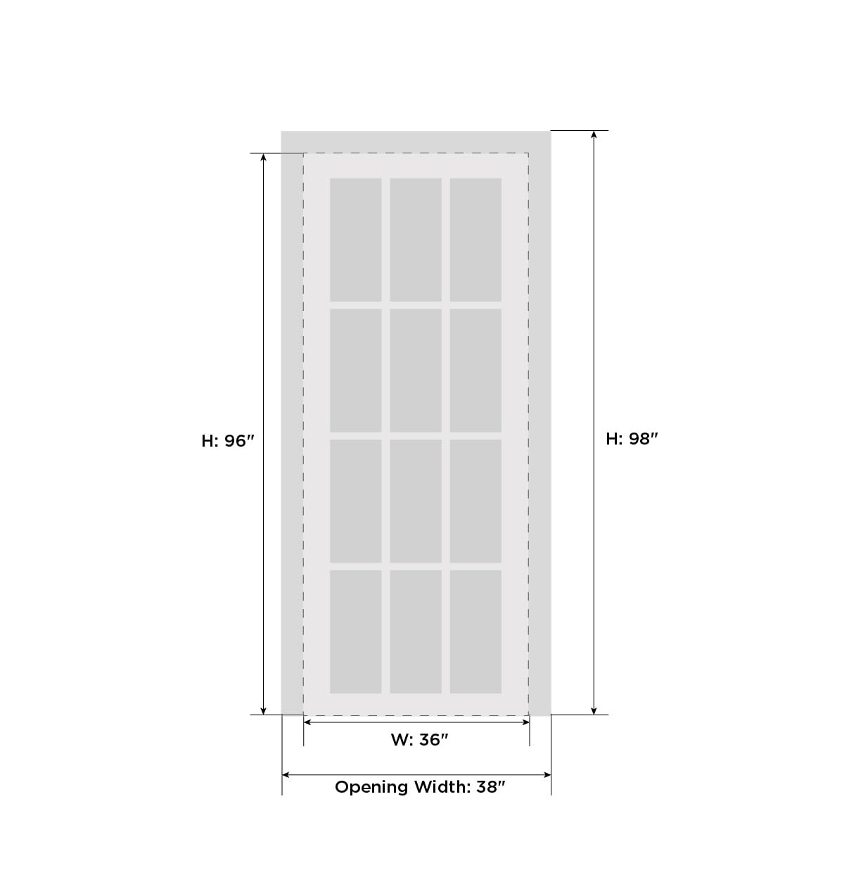 SARTODOORS Solid French Door Frosted Glass | Quadro 4088 Grey Ash | Single Regular Panel Frame Trims Handle | Bathroom Bedroom Sturdy Doors -36" x 96"