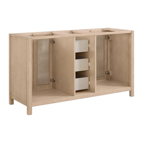 Alaterre Furniture Lucca Bathroom Vanity - Freestanding Cabinet Without Sink - 60 Inch Wood Bathroom Vanity with Soft-Close Doors and Three Drawers - for Double Sink Cabinet (Natural)
