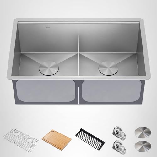 KRAUS Kore Workstation 30-inch Undermount 16 Gauge Stainless Steel Kitchen Sink, Double Bowl Kitchen Sink with Accessories, KWU112-30