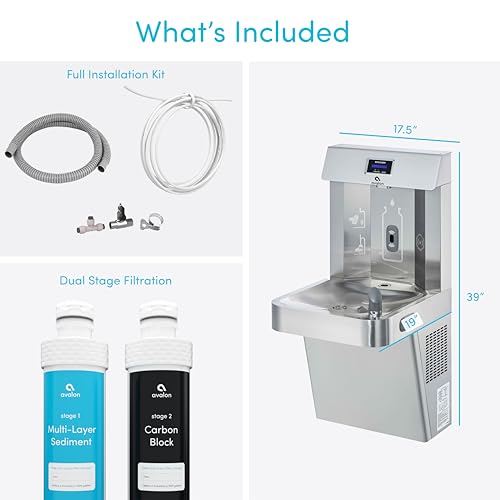 Avalon Wall Mounted Water Fountain with Bottle Filling Station, High Capacity Cooling, Sensor Dispensing, Self Cleaning, Digital Bottle Counter Display, Dual Filtration, ADA Compliant