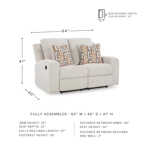 Signature Design by Ashley Danum Modern Tufted Manual Reclining Loveseat with 2 Accent Pillows, Beige