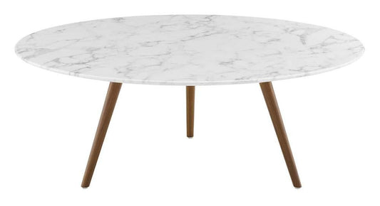 Modway Lippa 40" Mid-Century Modern Round Coffee Table with Tripod Base in Walnut White