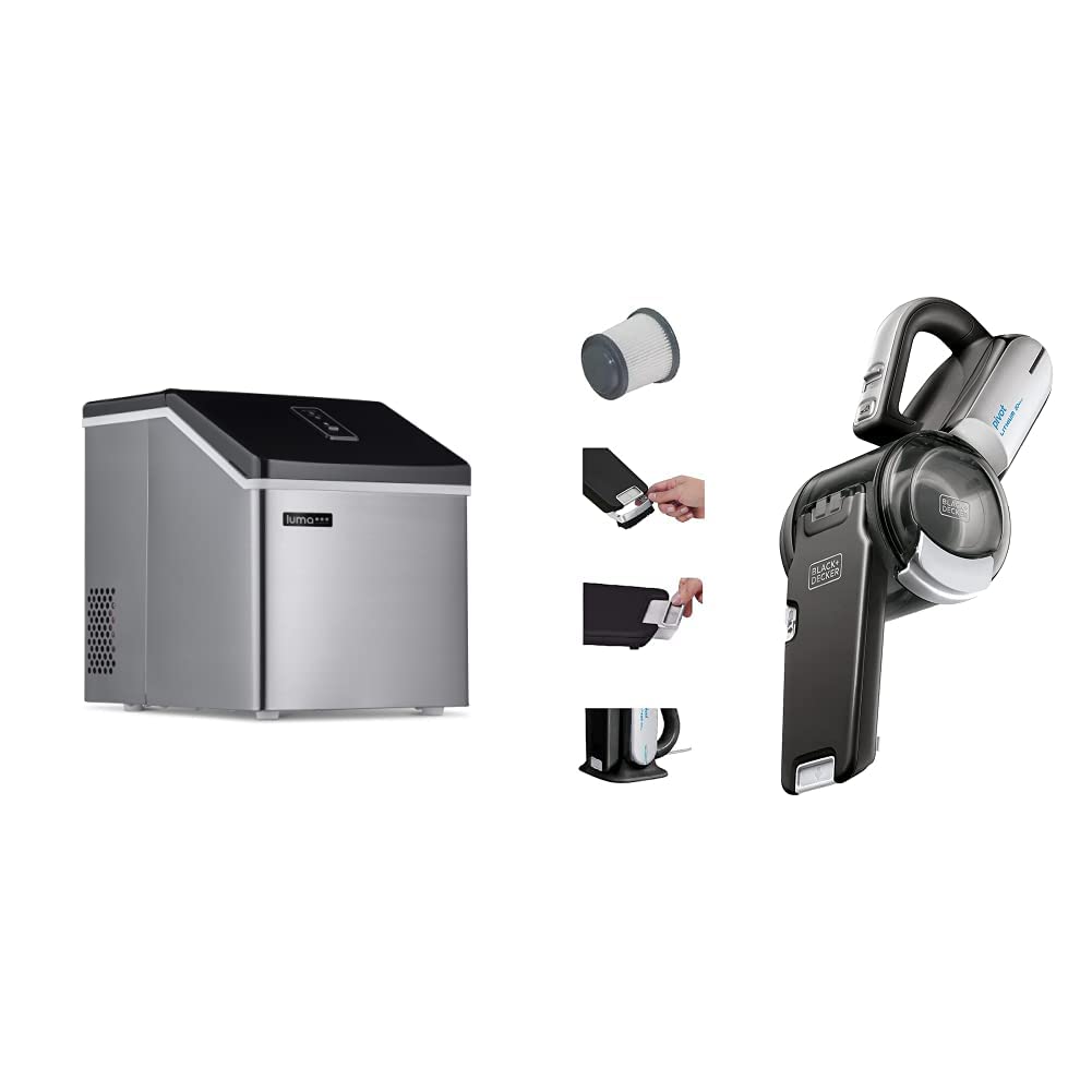 Luma Comfort Clear Ice Cube Maker Machine | First Cubes in 15 Minutes, 28 lbs. of Ice in 24 Hours - IM200SS & Black+Decker 20V Max Handheld Vacuum, Cordless, Grey (BDH2000PL)