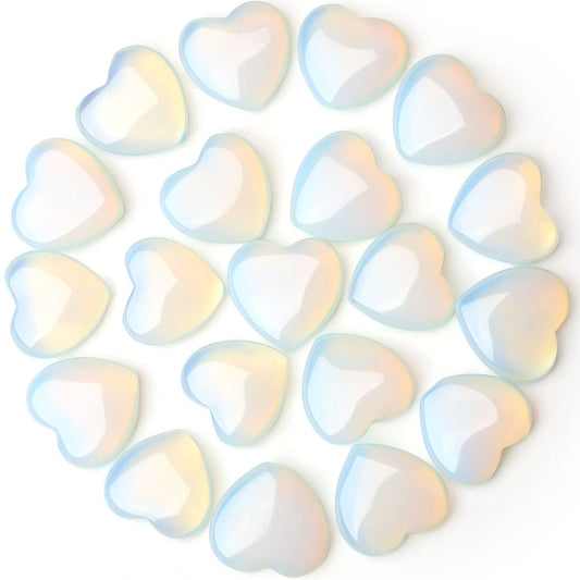 QINJIEJIE 20 PCS Opalite Heart Stones Natural Crystals Polished Healing Pocket Bulk Wholesale Healing Palm Thumb Love Set Reiki Energy Balancing Meditation Gift