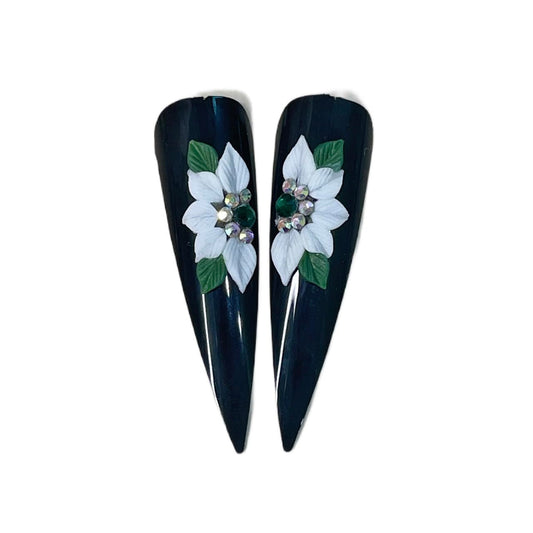 Set 8Pcs 3D Acrylic White Medium Half-Poinsettias Flower Christmas Nail Art Charms Handmade by Acrylic Powder HaFLoNa Flowers Nsils (White Half-Poinsettias(Medium) 8Pcs)