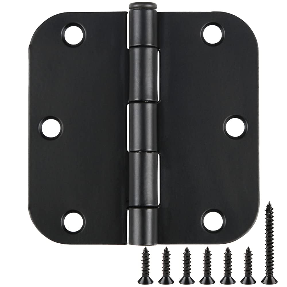 Rounded Door Hinges 3-1/2" x 3.5 Inch, 5/8 Radius, Matte Black 3 ½" 36 Pack No Squeak,Interior Hinge for Doors Office Bed Room,Outdoor Window,Constructition Iron Hardware for House Home Flat