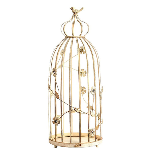 XYIANG Bird Cage Parrot Cage Retro Wrought Iron Brush Gold Bird Cage Wedding Decoration Creative Home Candle Props Floor Type