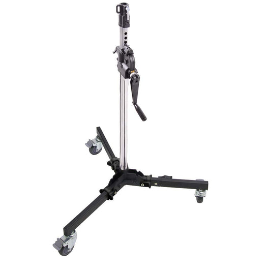 Kupo 2-Section Low Base Wind-Up Stand, Heavy Duty Crank Lift Studio Stand with Auto Self-Lock Gear Column, 1-1/8" Junior Receiver, Low Base with Braked Wheels, Max Height 7.2' - Silver (KS301812)
