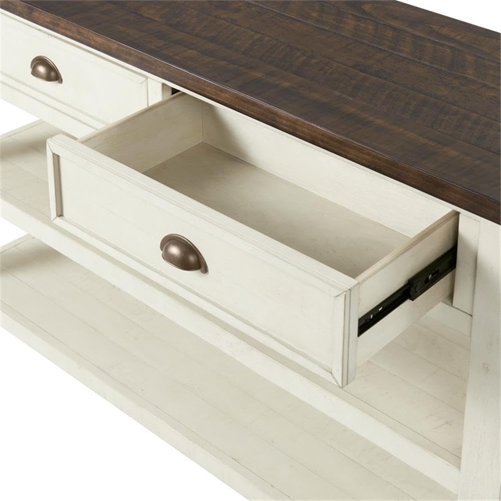 Martin Svensson Home Solid Wood Sofa Console Table, Cream White with Brown Top