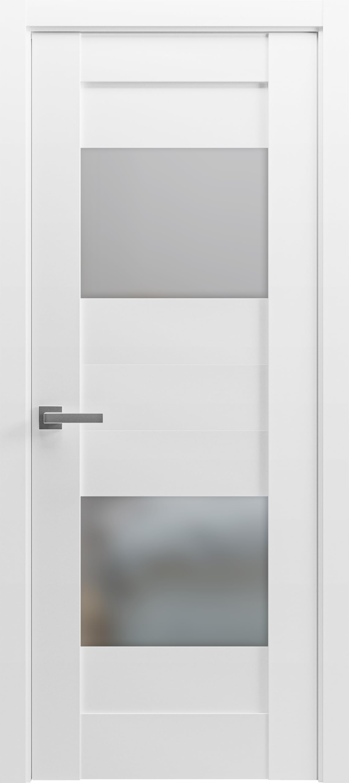 VDOMDOORS Solid French Door Opaque Glass 2 Lites 36x96 inches/Sete 6222 White Silk/Single Regular Panel Frame Handle/Bathroom Bedroom Modern Doors