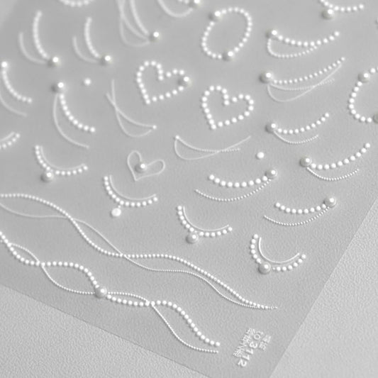 Rhinestones Pearls Nail Stickers 5D Embossed – Premium Salon-Quality Nail Charm Accessories, Easy Application & Self-Adhesive Pearl Chains for DIY Manicure, Nail Art, Press on, Home or Salon Use