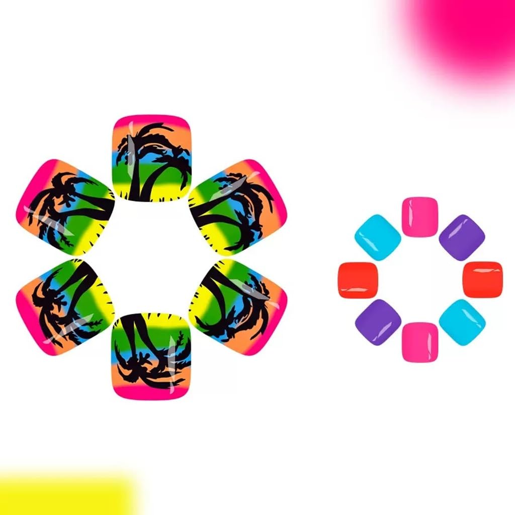 CTTHNBD Press on Toenails - Summer Fake Toenails with Coconut Tree Design - Ombre, Colorful Press on Toe Nails for Women - 24 Pcs