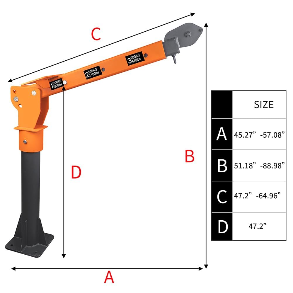 GRIPWAY 2200lb Industrial Folding Hoist Truck - 110V Electric Jib Crane with 1320lb Pull Force, Painted Steel for Warehouse Construction Factory Goods Lifting，Orange