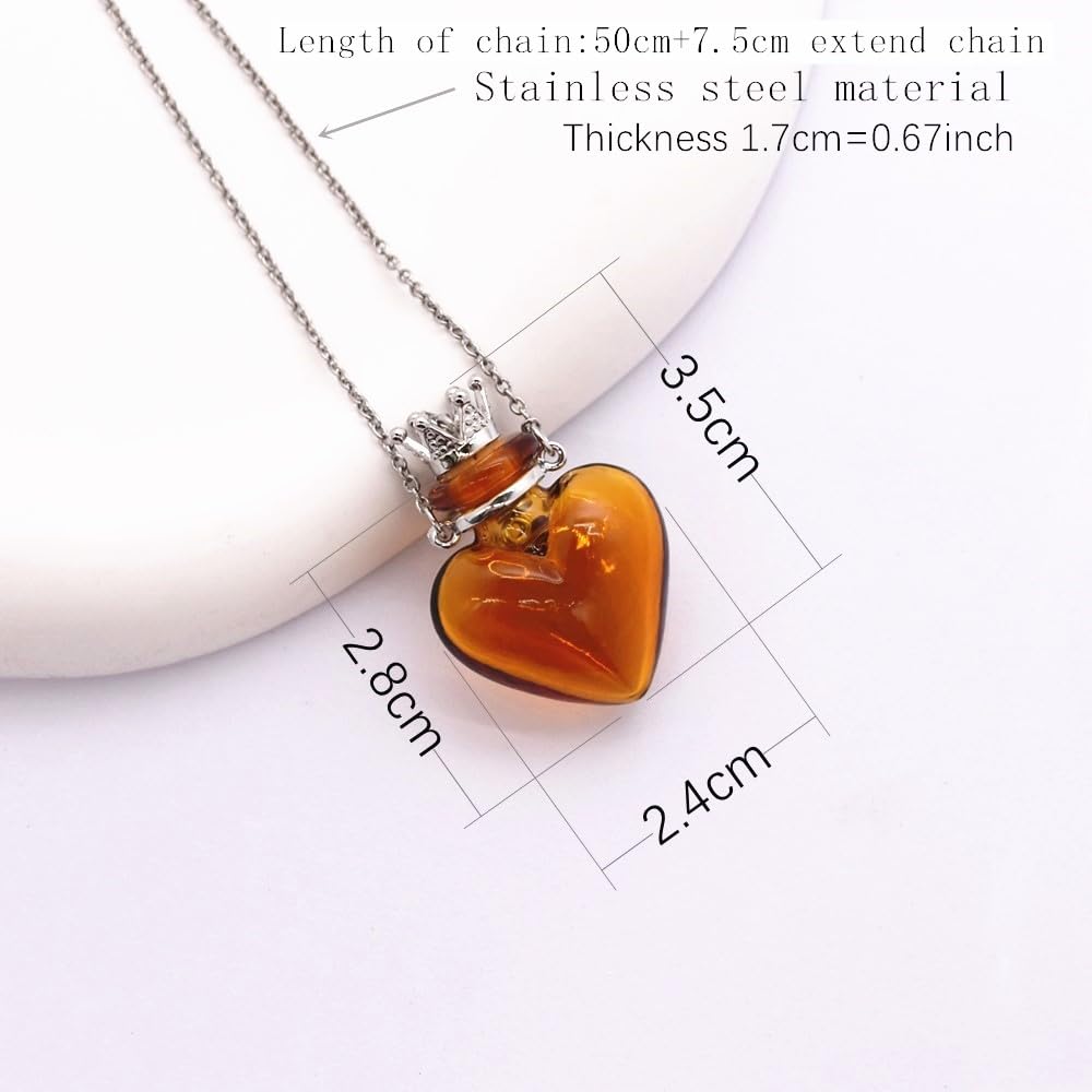 CoolDIY Glaze Glass Heart-Shaped Refillable Essential Oil Necklace Pendant - Aromatherapy Perfume Diffuser Pendant with Stainless Steel Chain (Pink)
