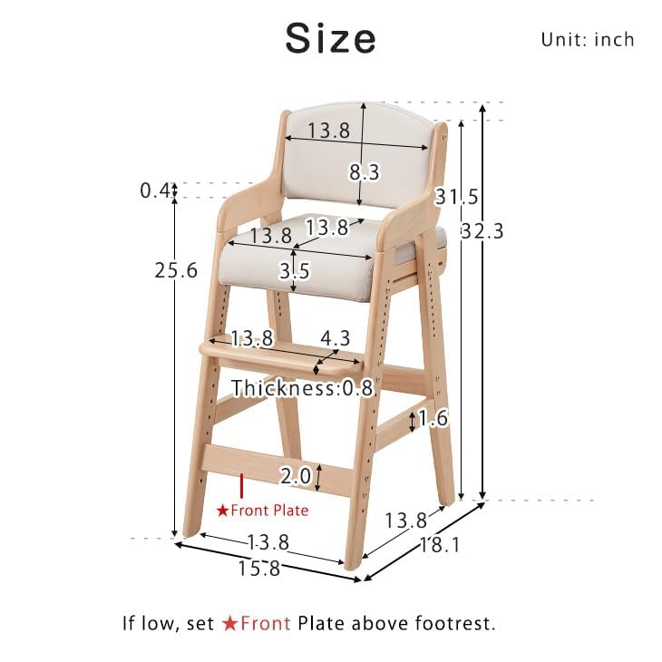 タンスのゲン TANSU NO GEN Japanese Wooden Chair, Height Adjustment for Babies and Toddlers Aged 4-12, up to 99.2 lbs, Designed in Japan, Slide The seat, Beige,4960040102(113277)