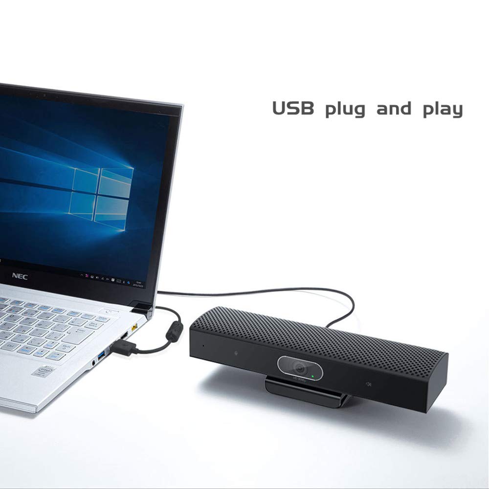 JACKLY Conference Room Camera with Microphone and Speaker, Wide Angle USB Video Conference Camera for Mac, PC, Laptop, Desktop (Black with Inverted Phase)