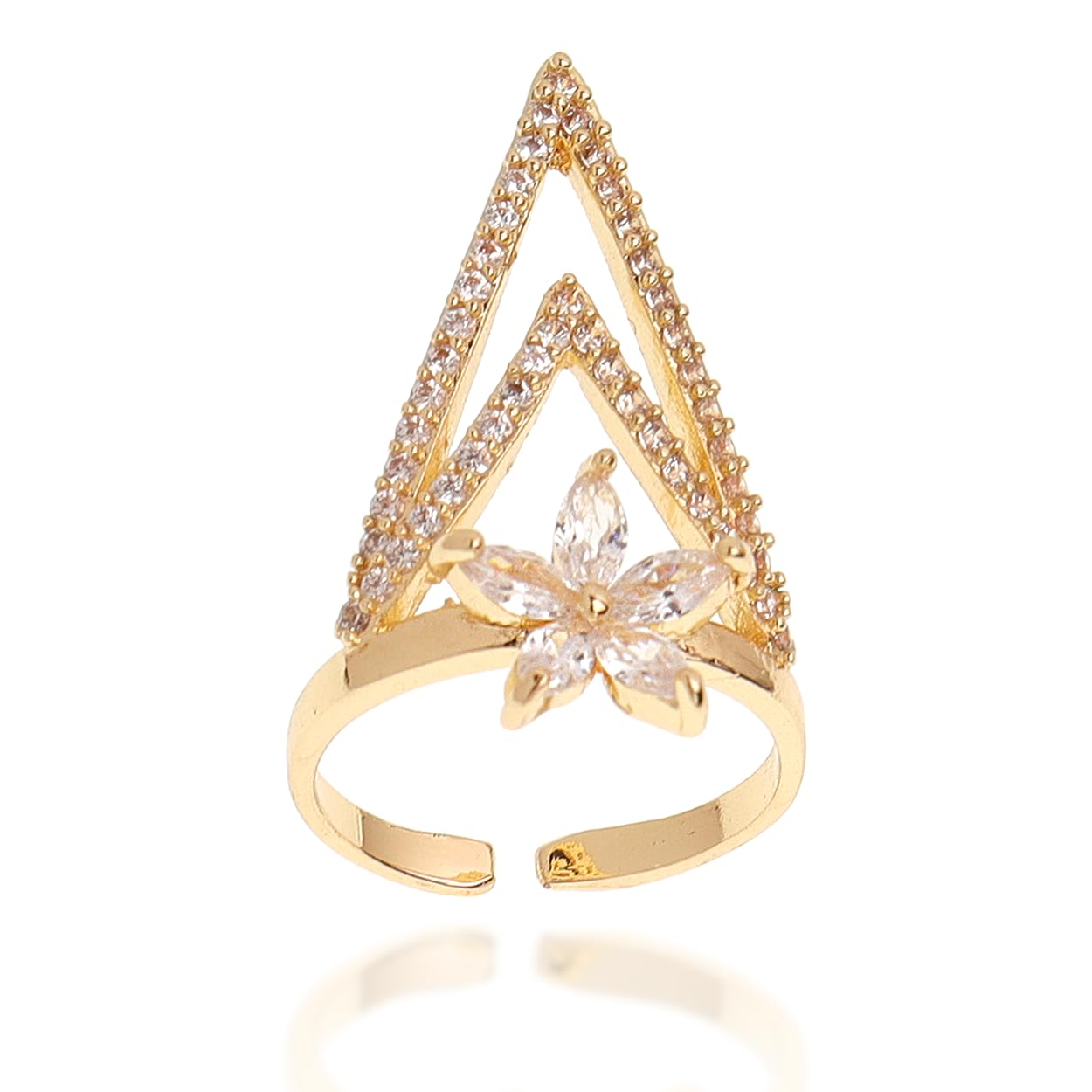 Jean Beau Finger Nail Flower Ring for Women Teen Art Rhinestones CZ Finger Cap Cover Tip Rings Gold Metal Nail Decoration Nail Protect Fashion Jewelry Gift