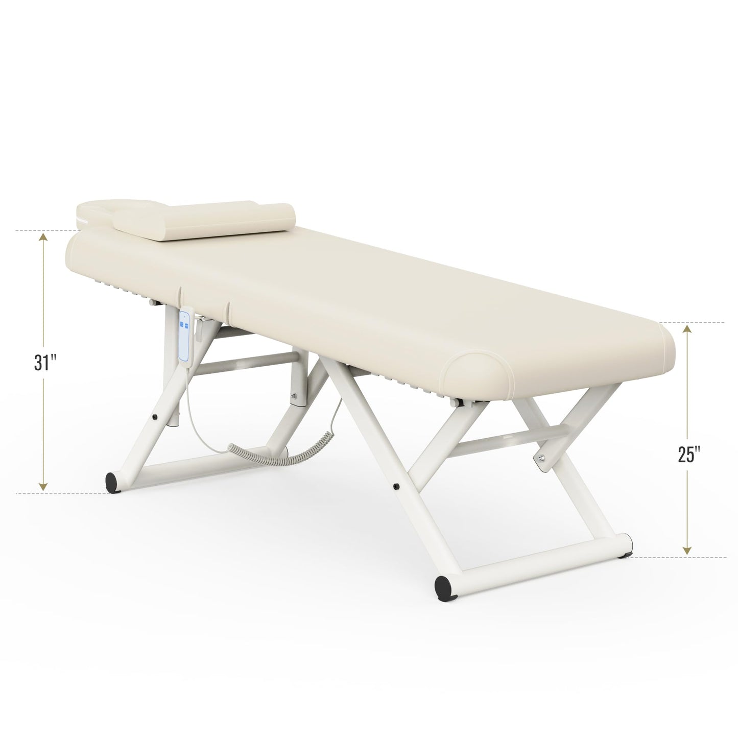 Adjustable Massage Table with Face Pillow & Headrest for Treatment Table Physical Therapy Table Spa Facial Bed - Manual Adjustable Height & Backrest, Remote Control Electric Leg Lifting - Beige Gray