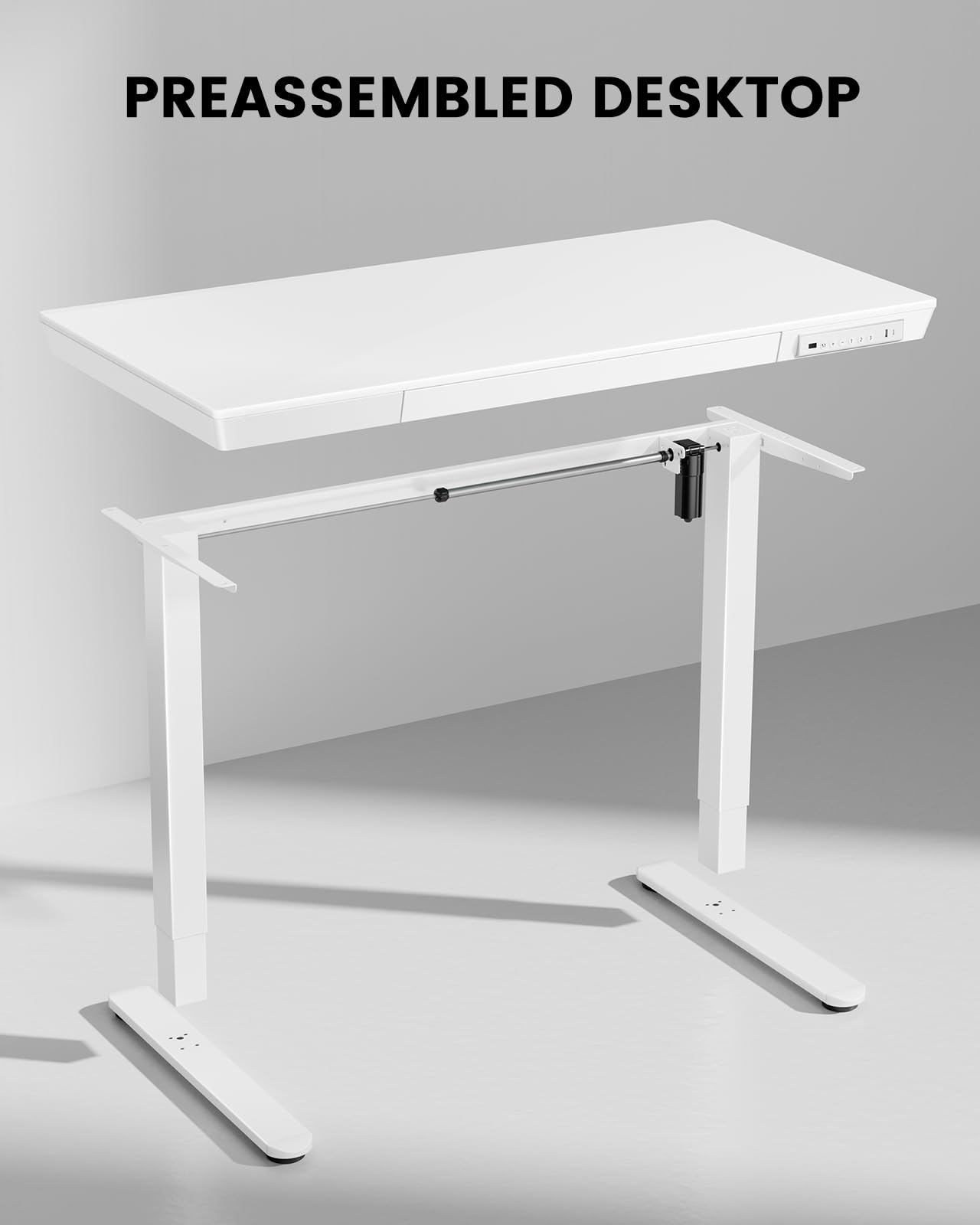 ErGear Electric Standing Desk with Drawers & USB Charging Ports, 48 x 24 Wood Height Adjustable Desk Whole Piece Home Office Computer Table, White