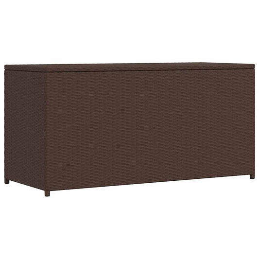 Faucqir Contemporary Brown Outdoor Storage Chest with Powder-Coated Steel and Synthetic Poly Rattan, 47.2 x 19.7 x 23.6 in, Gas Lift Lid, Patio Balcony Garden Deck Organizer