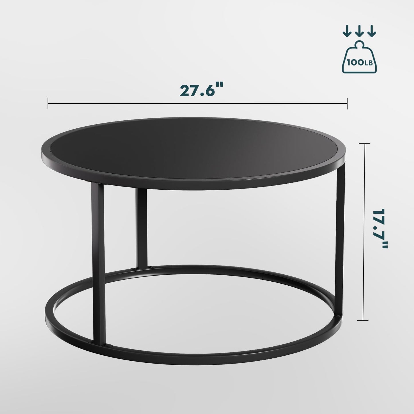 SAYGOER Small Round Coffee Table, Black Coffee Tables for Living Room, Modern Center Table for Small Space Home Office Gardern, 27.6 × 27.6 × 17.7inch, Black